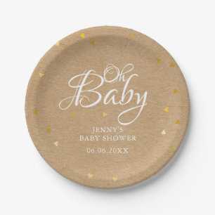 Assiettes En Carton Oh Baby Gold Hearts Confetti Baby Shower/ Sprinkle