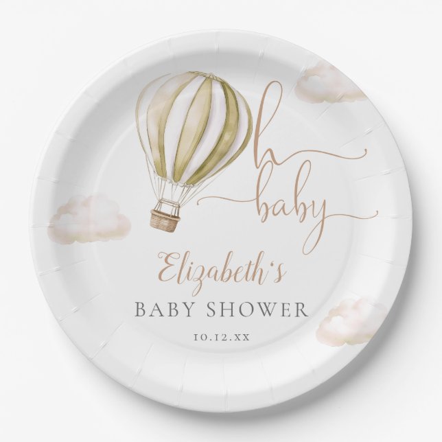 Assiettes En Carton Oh Baby Hot Air Balloon Baby shower neutre genre (Devant)