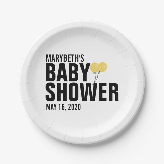 Assiettes En Carton Oh Baby jaune Baby shower de ballon plaque de papi (Devant)