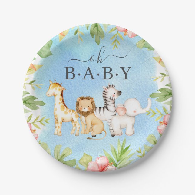 Assiettes En Carton Oh Baby Jungle Baby shower 7" Plaque (Devant)