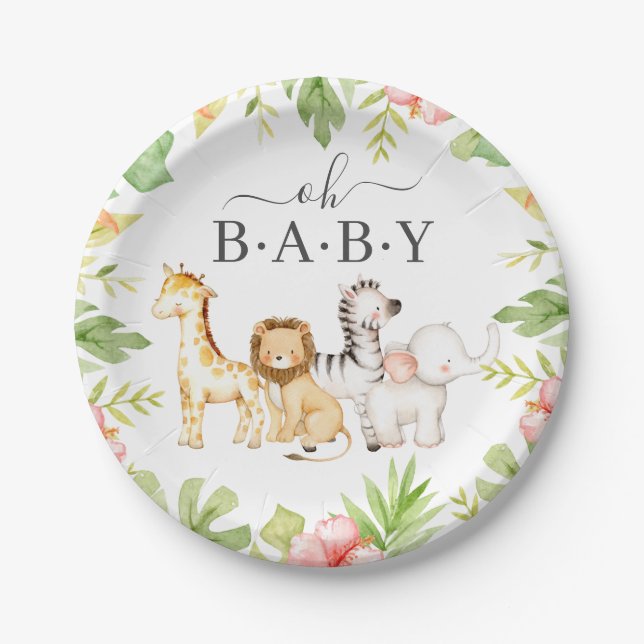 Assiettes En Carton Oh Baby Jungle Baby shower 7" Plaque (Devant)