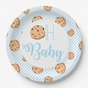 Assiettes En Carton Oh Baby Milk and Cookies bleu Baby Shower