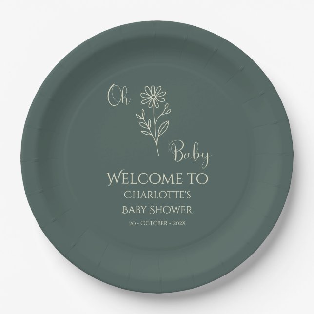 Assiettes En Carton Oh Baby Minimalist Wildflower Baby Shower (Devant)