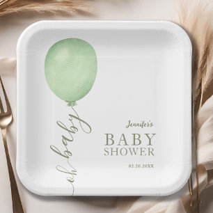 Assiettes En Carton Oh Baby Minimaliste Sage Baby shower Ballons Vert