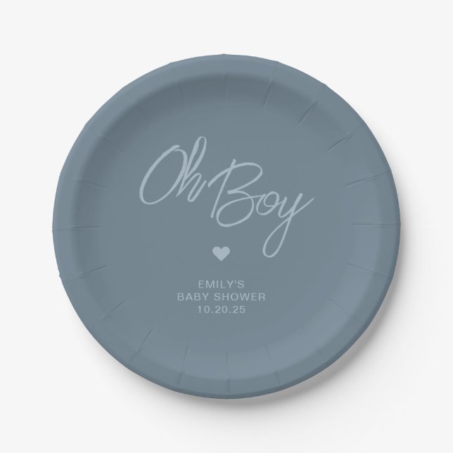 Assiettes En Carton Oh Baby moderne minimal Dusty Blue Baby shower gar (Devant)