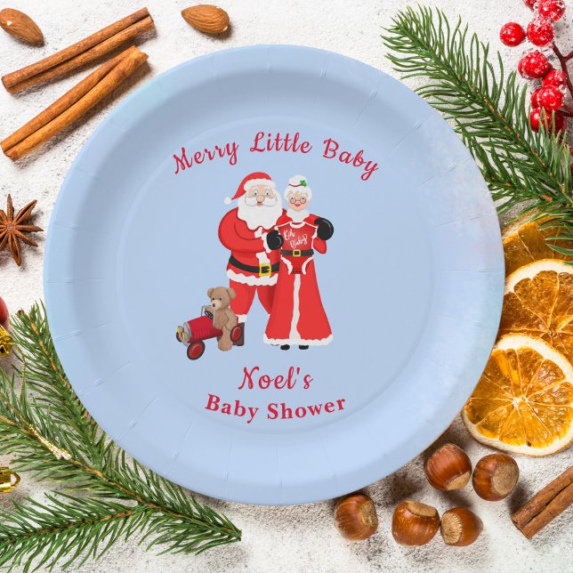 Assiettes En Carton Oh Baby Père Noël & Mme Claus Baby shower (Enhance festivities with Santa & Mrs. Claus-themed Baby Shower paper plates, sparking celebration!)