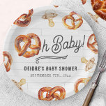 Assiettes En Carton Oh Baby Pretzels & Pacifiers Baby shower Bienvenue<br><div class="desc">Thème Baby shower Pretzels & Pacifiers avec illustration de bretzel doux incorporé dans le texte "Oh Baby" avec illustrations de bretzels et de pacificateurs autour du texte. Arrière - plan est inspiré de tuiles de métro.</div>