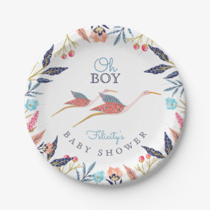 Assiettes En Carton Oh baby shower botanique floral chic de cigogne du