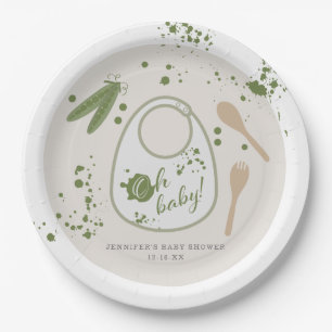 Assiettes En Carton Oh Baby Spoon fourk Bib rose Baby shower neutre