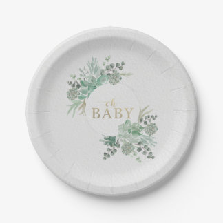 Assiettes En Carton Oh Baby Succulent Baby shower papier Décor Plaque