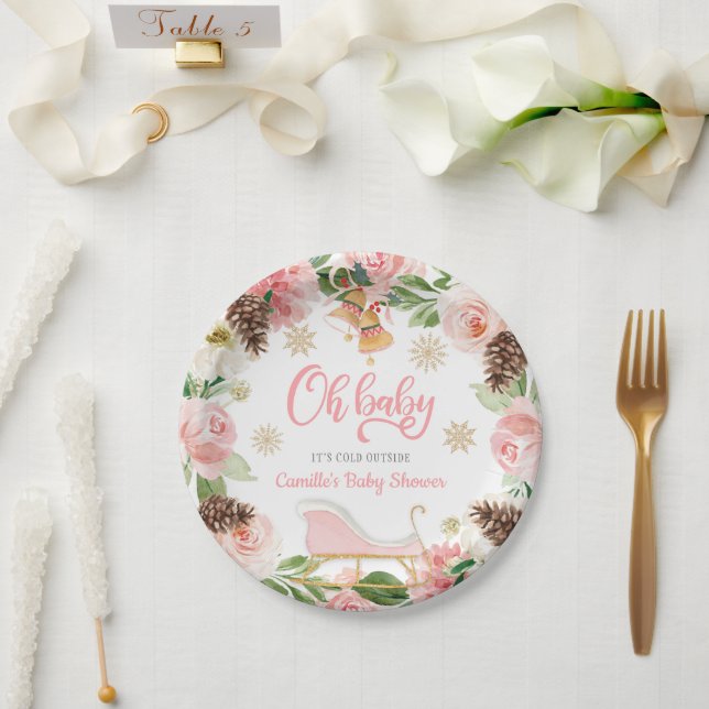 Assiettes En Carton Oh Baby Winter Girl Baby shower Papier personnalis (Mariage)