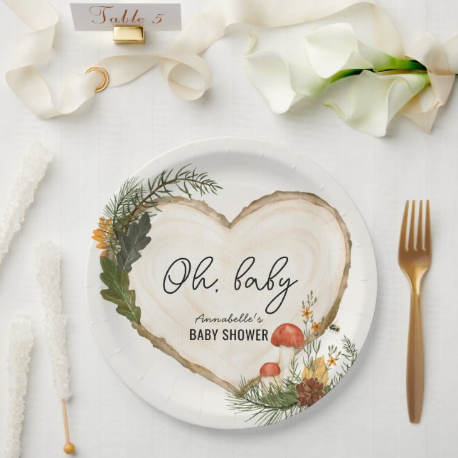 Assiettes En Carton Oh Baby Wood Slice Mushroom Fall Baby Shower (Mariage)