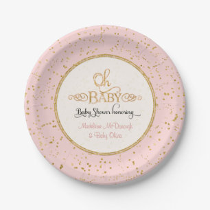 Assiettes En Carton OH BÉBÉ Baby shower fille Gold Confetti Typographi