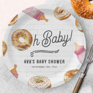 Assiettes En Carton Oh Bébé Bouteilles & Bagels Fille Baby shower Brun