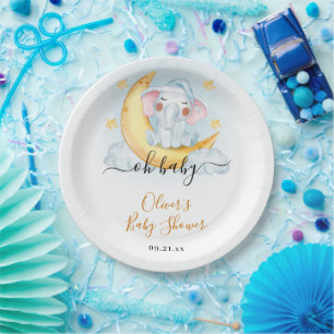 Assiettes En Carton Oh Bébé Éléphant Mignon aquarelle Baby Shower 