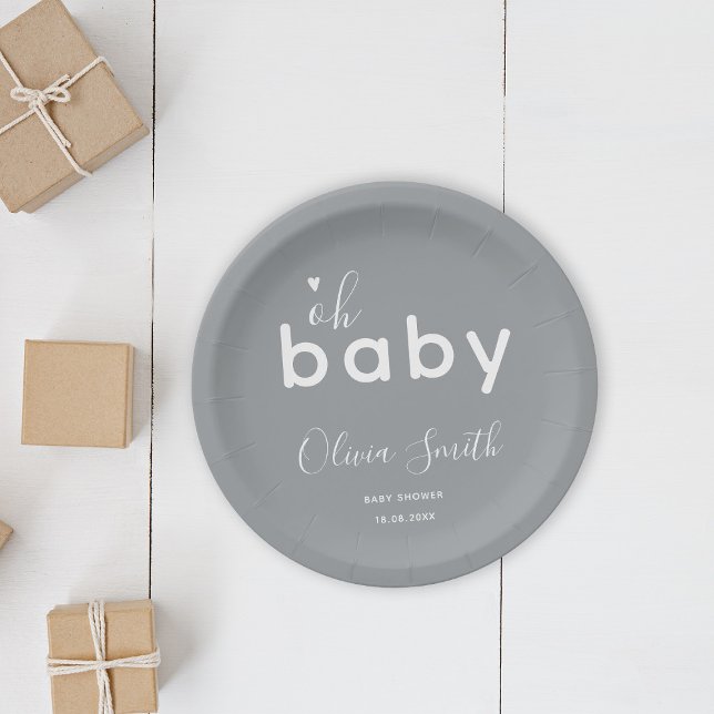 Assiettes En Carton Oh Bébé Gris (Créateur téléchargé)