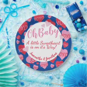 Assiettes En Carton Oh Bébé rose rouge amoureux Baby shower bleu