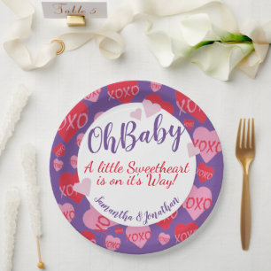 Assiettes En Carton Oh bébé rose rouge amoureux Baby shower pourpre
