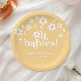 Assiettes En Carton Oh Bébés bohème Daisy jaune jumeaux Baby Shower