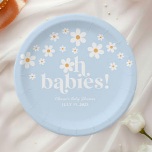 Assiettes En Carton Oh Bébés ! Rétro Fleur de marguerite bleu boho Bab