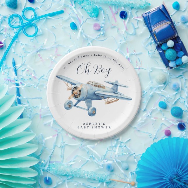 Assiettes En Carton Oh Boy! Adventure Awaits Airplane Boy Baby Shower (Fête)