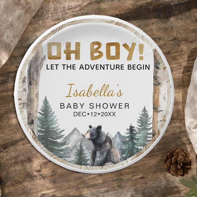 Assiettes En Carton Oh Boy Adventure Begin | Baby shower de l'ours des (Baby Shower Paper Plates)