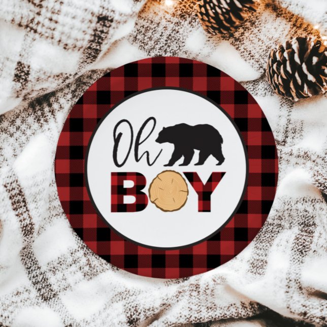 Assiettes En Carton Oh Boy Bear Buffalo Plaid Baby shower (Créateur téléchargé)
