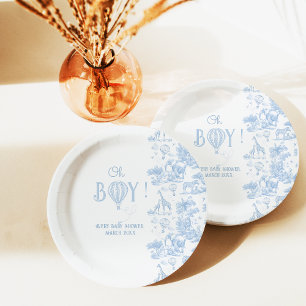 Assiettes En Carton Oh Boy Blue Toile Safari Baby shower animal