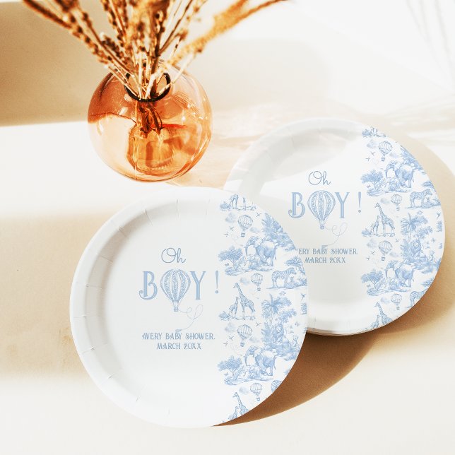 Assiettes En Carton Oh Boy Blue Toile Safari Baby shower animal (Créateur téléchargé)