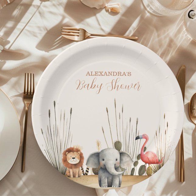 Assiettes En Carton Oh Boy Cute Safari Baby shower de verdure animal (Créateur téléchargé)