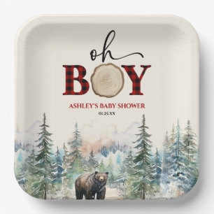 Assiettes En Carton Oh Boy Lumberjack Baby shower d'ours de forêt