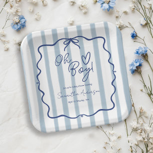 Assiettes En Carton Oh Boy mignon Baby shower Whimsical Blue Stripes
