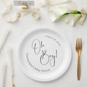 Assiettes En Carton Oh Boy Modern Script Baby shower
