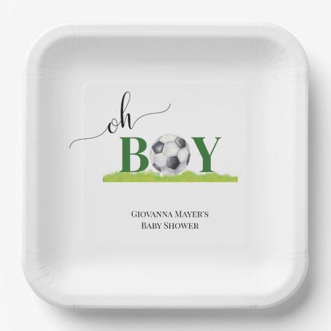 Assiettes En Carton Oh Boy Soccer Boy Baby shower (Recto)