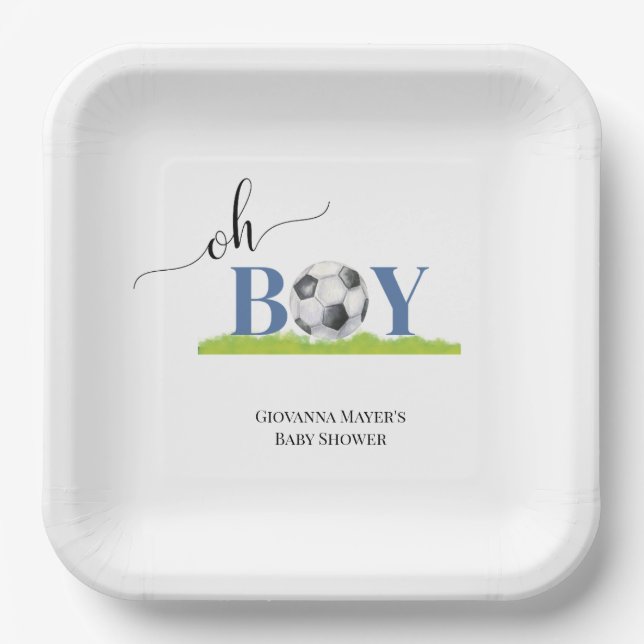 Assiettes En Carton Oh Boy Soccer Boy Baby shower Invitation (Recto)