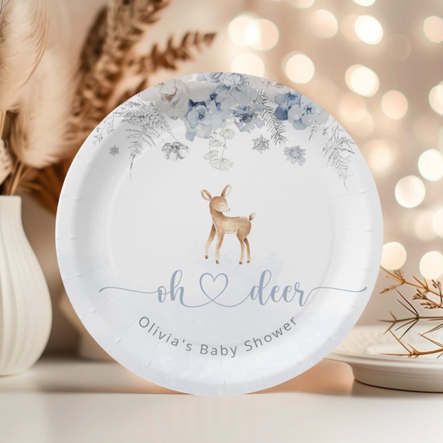 Assiettes En Carton Oh cerf c'est un garçon baby shower bleu hiver (Créateur téléchargé)