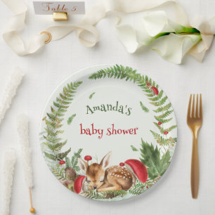 Assiettes En Carton Oh cerf forêt florale bébé cerf baby shower