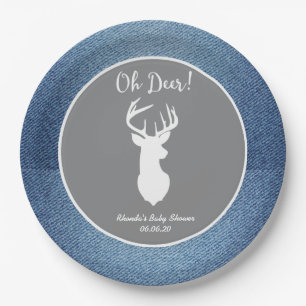 Assiettes En Carton Oh Deer Blanc Buck Personnalisé Denim Gris Plaques