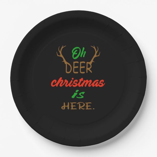 Assiettes En Carton Oh Deer Christmas Celebration Holiday Design (Devant)
