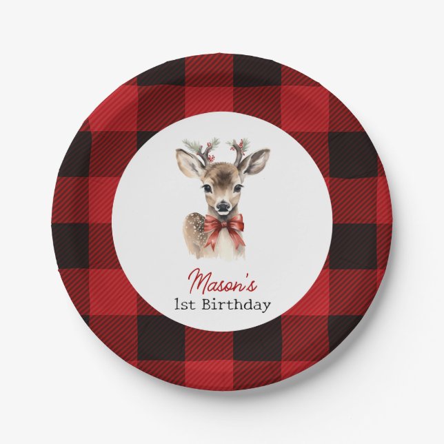 Assiettes En Carton Oh Deer Christmas Deer Anniversaire (Devant)
