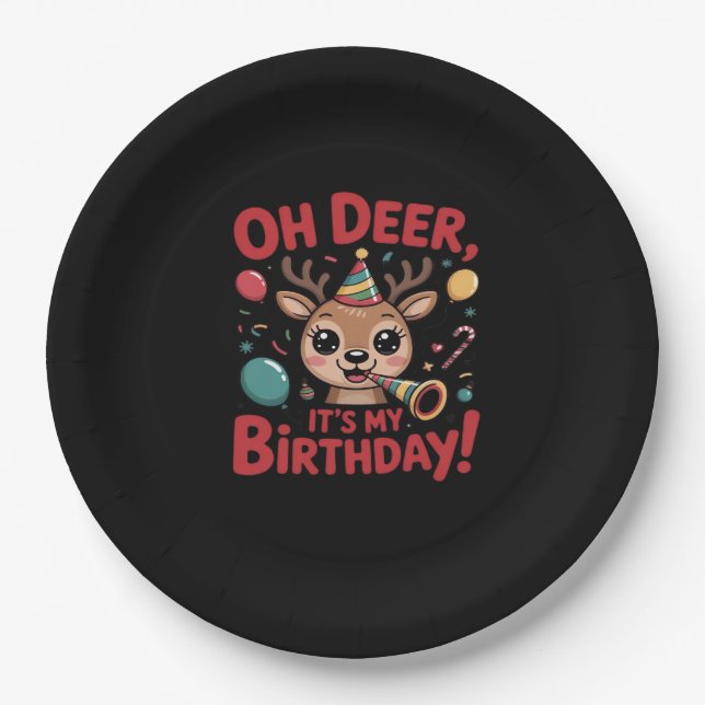 Assiettes En Carton Oh Deer Its My Birthday Cute Reindeer Festive Styl (Devant)