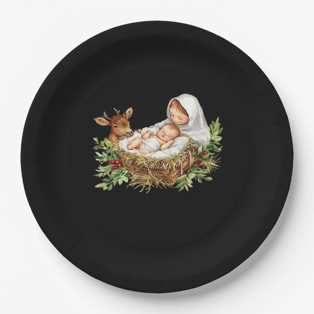 Assiettes En Carton Oh Deer Mary Nativity Scene Christmas Jesus   (Devant)