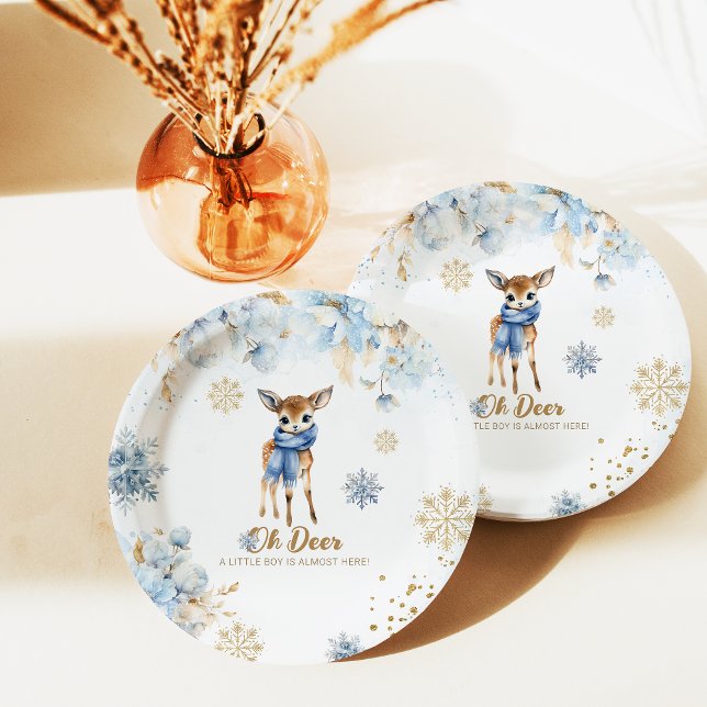 Assiettes En Carton Oh Deer Winter Baby Boy Douche (Créateur téléchargé)