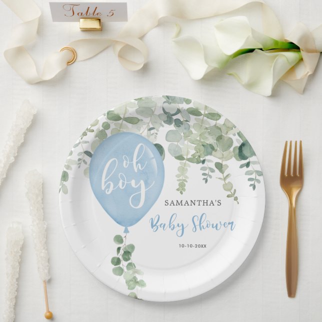 Assiettes En Carton Oh garçon bleu ballon garçon baby shower verdure (Mariage)
