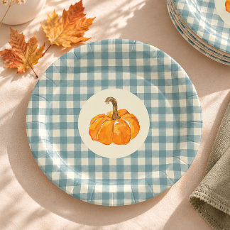 Assiettes En Carton Oh garcon citrouille gingham vintage baby shower