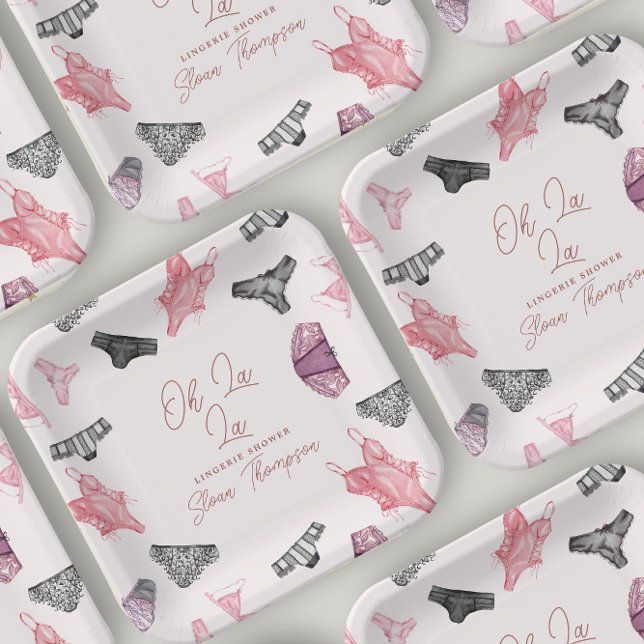 Assiettes En Carton Oh La La Blush Lingerie Blush Fête des mariées (Créateur téléchargé)