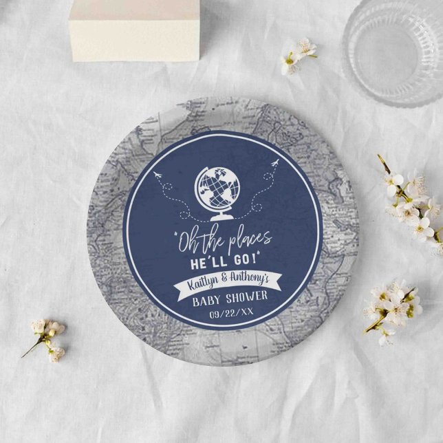 Assiettes En Carton "Oh Les Endroits Où Il Ira !" Baby shower Carte de (Créateur téléchargé)