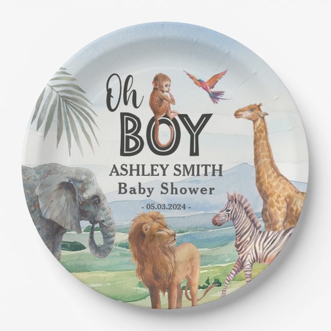 Assiettes En Carton Oh mon Dieu ! Baby shower animalier sauvage (Devant)