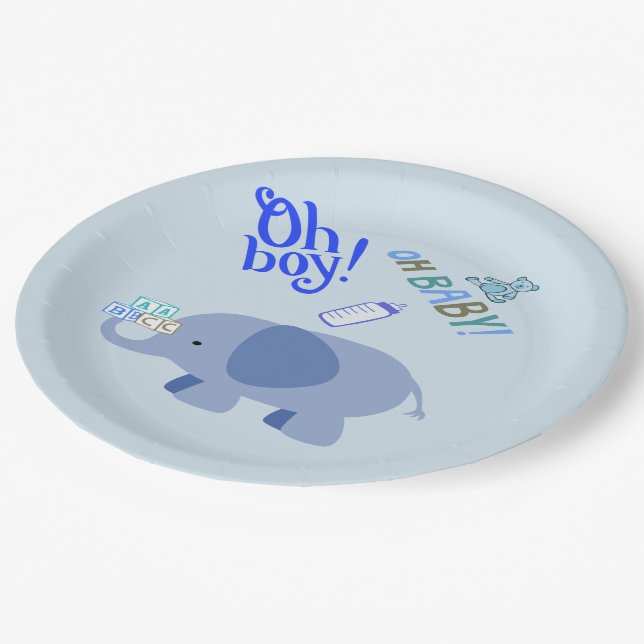 Assiettes En Carton Oh mon Dieu ! Mon bébé ! Baby shower Blue Elephant (Angle)