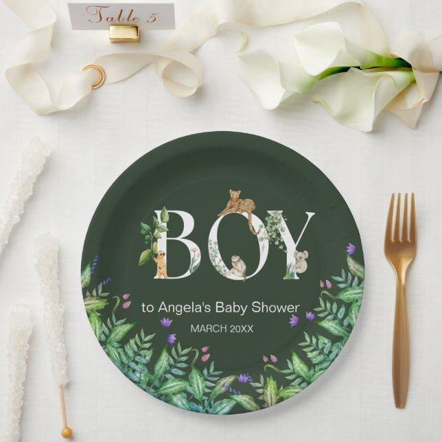 Assiettes En Carton Oh mon garçon Safari Animal Jungle Baby shower ver (Mariage)